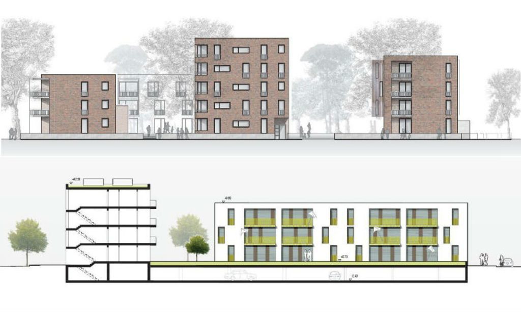 Zwei der Ansichten für das Wohngebiet am Mühlbach der Architekten Beyer, Weitbrecht, Stotz + Partner aus Stuttgart (oben) und K9 aus Freiburg (unten).