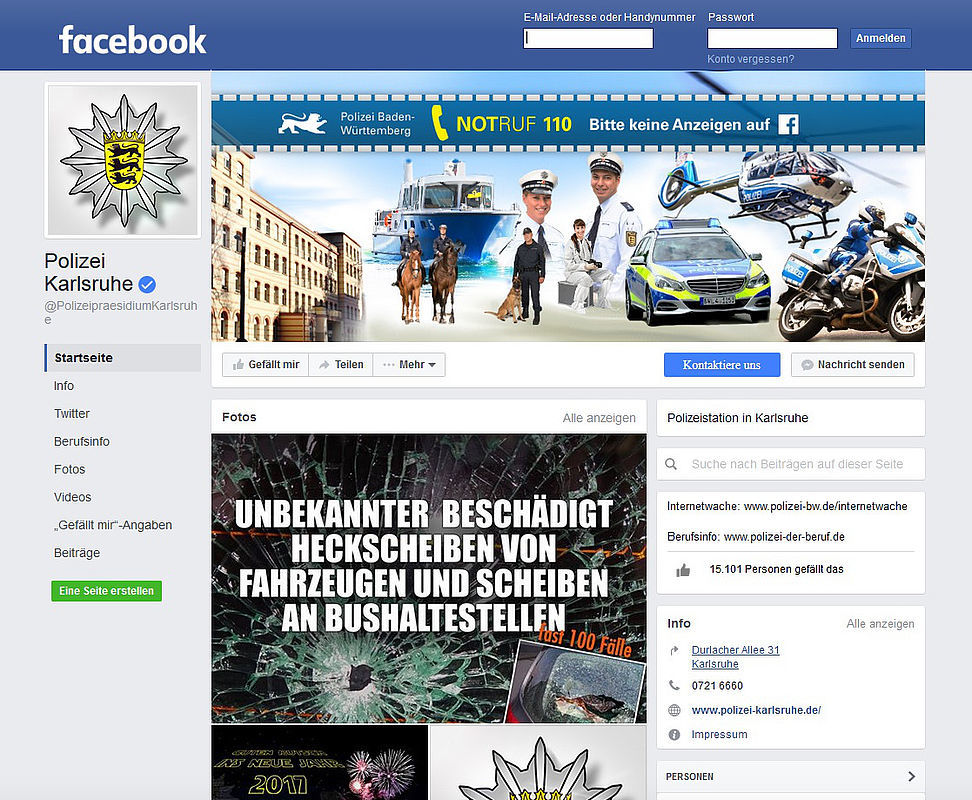 Das Polizeipräsidium Karlsruhe hat bereits einen Facebook-Auftritt.