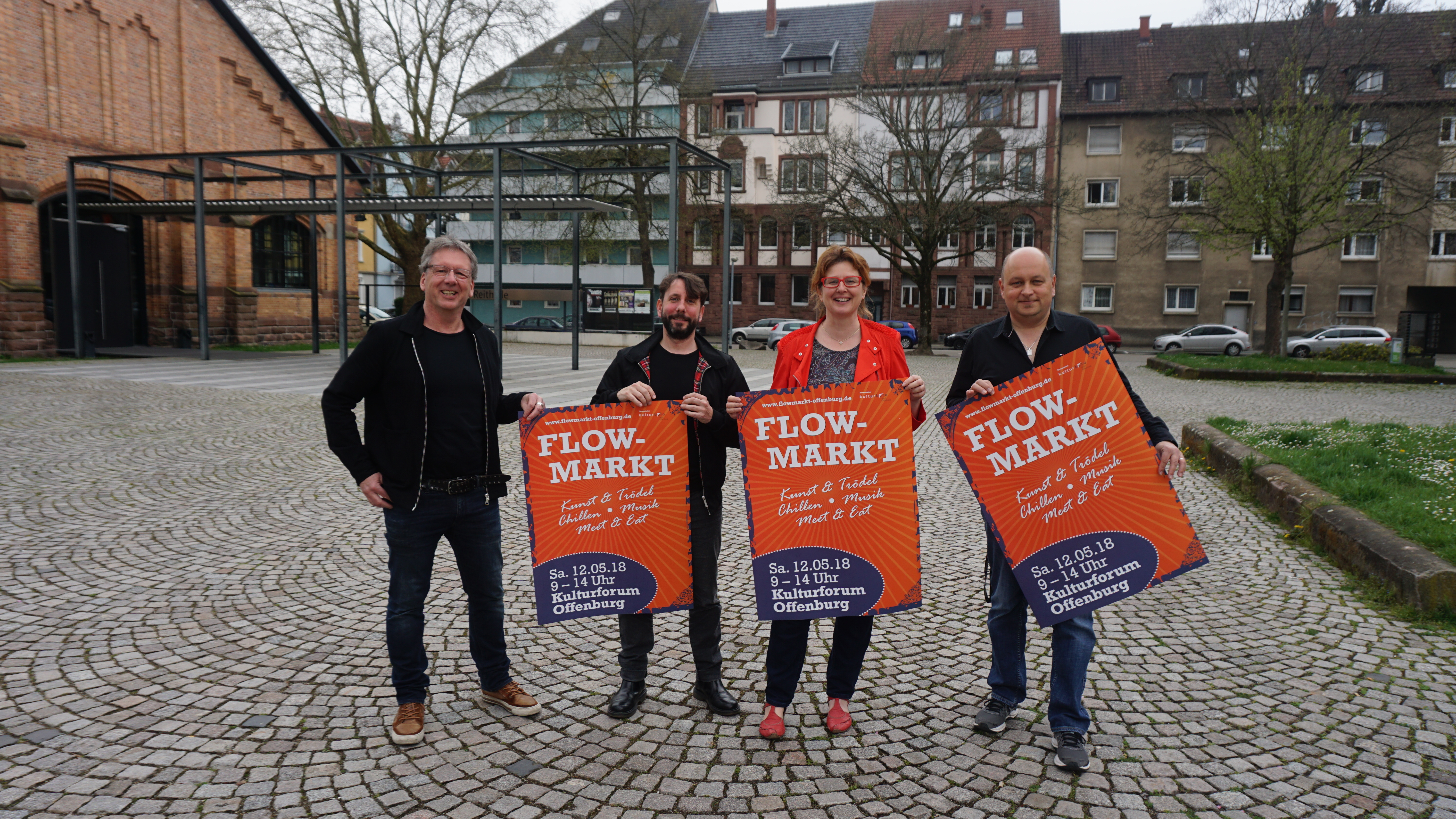 Offenburg bekommt einen Flowmarkt. Von links: Marlon Grieshaber, Kulturbüro; Christian Kessler, Fachbereich Kultur, Presse und Öffentlichkeitsarbeit; Carmen Lötsch, Fachbereichsleiterin Kultur; Andreas Lerch, Kulturbüro.