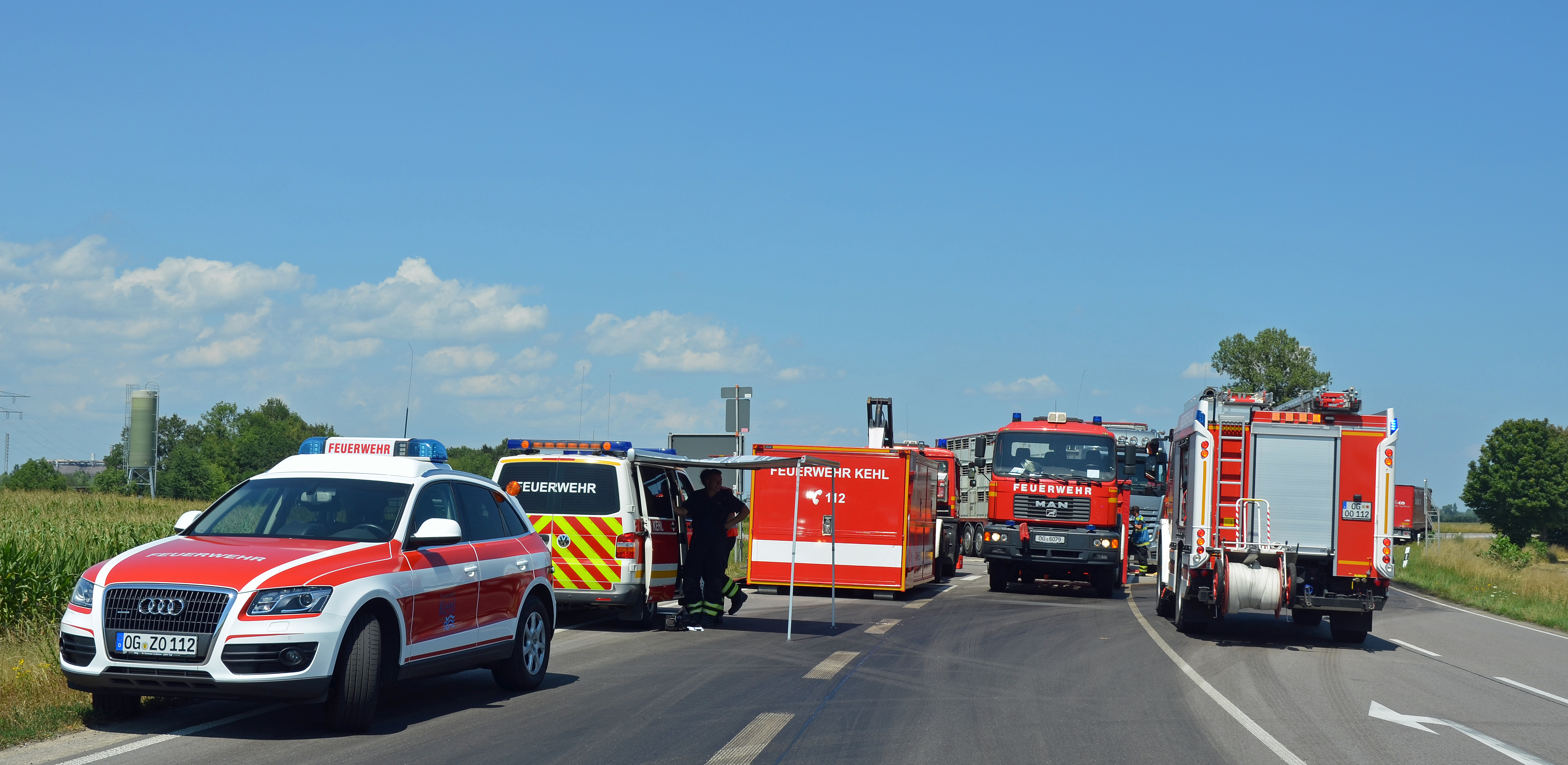 L75 bei Auenheim war am Mittwoch, 18. Juli, nach einem Unfall für mehrere Stunden gesperrt.