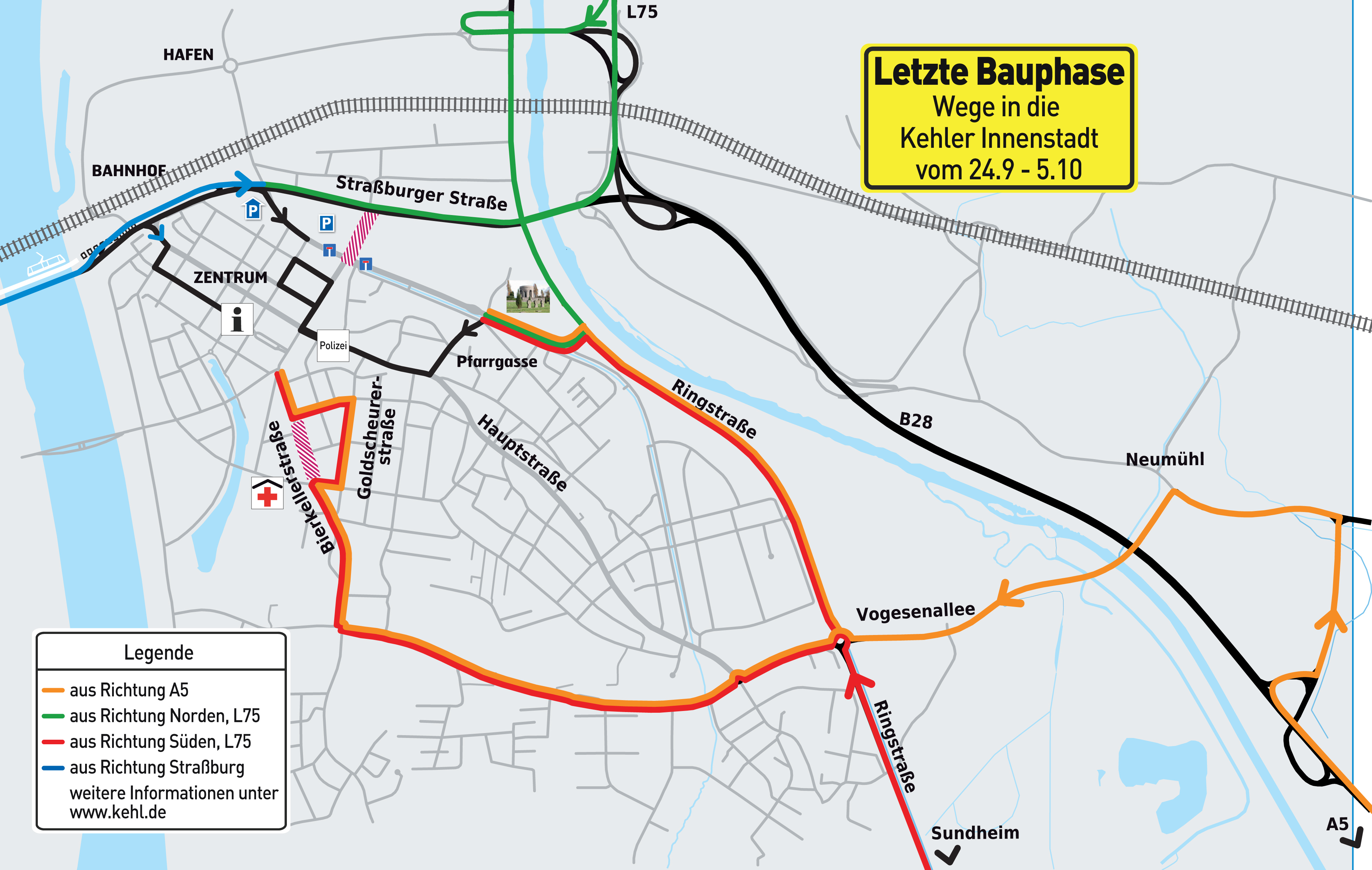 Der aktuelle Plan, um in die Innenstadt zu kommen.