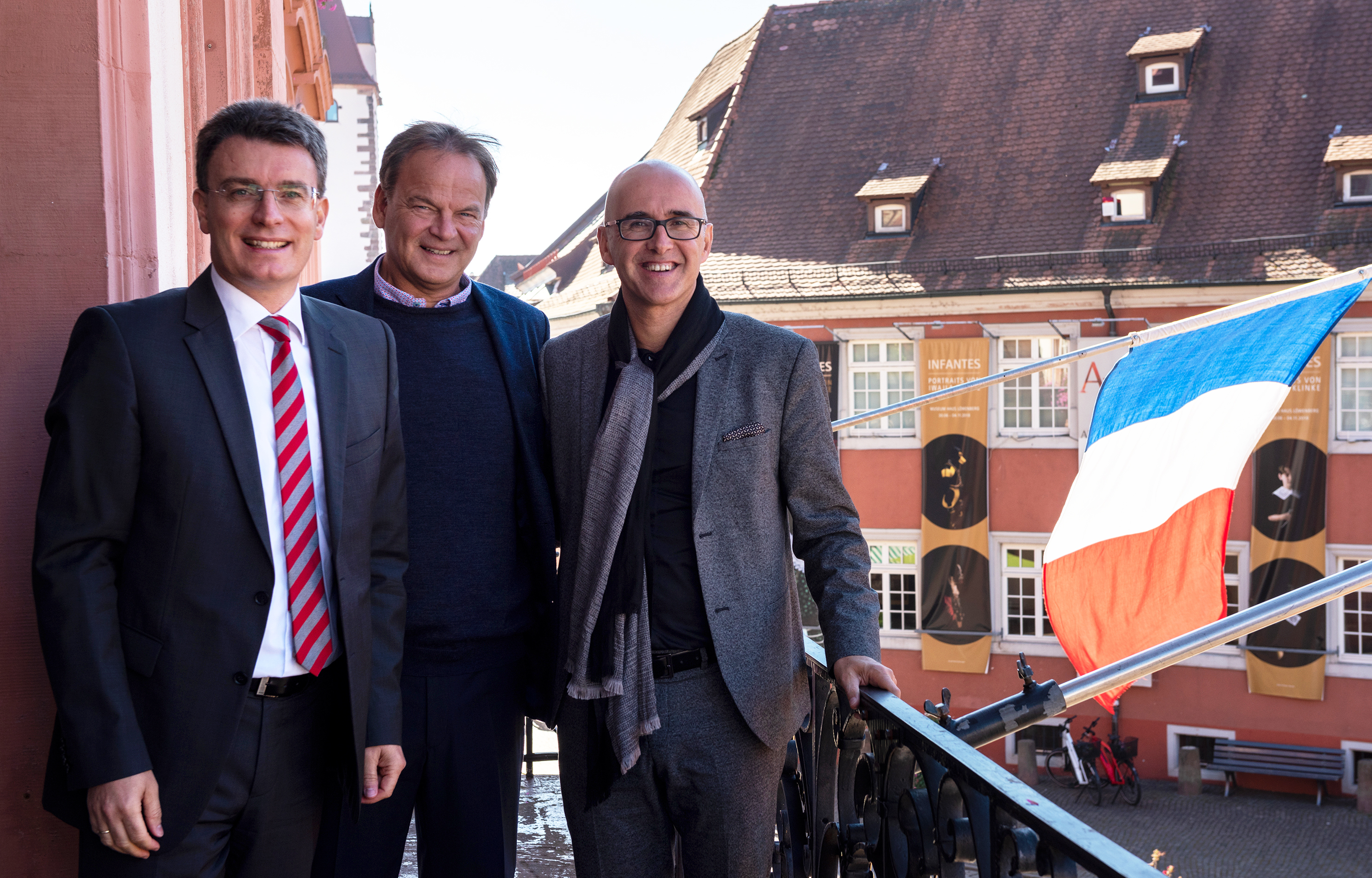 Gengenbachs Bürgermeister Thorsten Erny, Landrat Frank Scherer und Frédéric Bierry, Präsident des Départements Bas-Rhin (v. l.)
