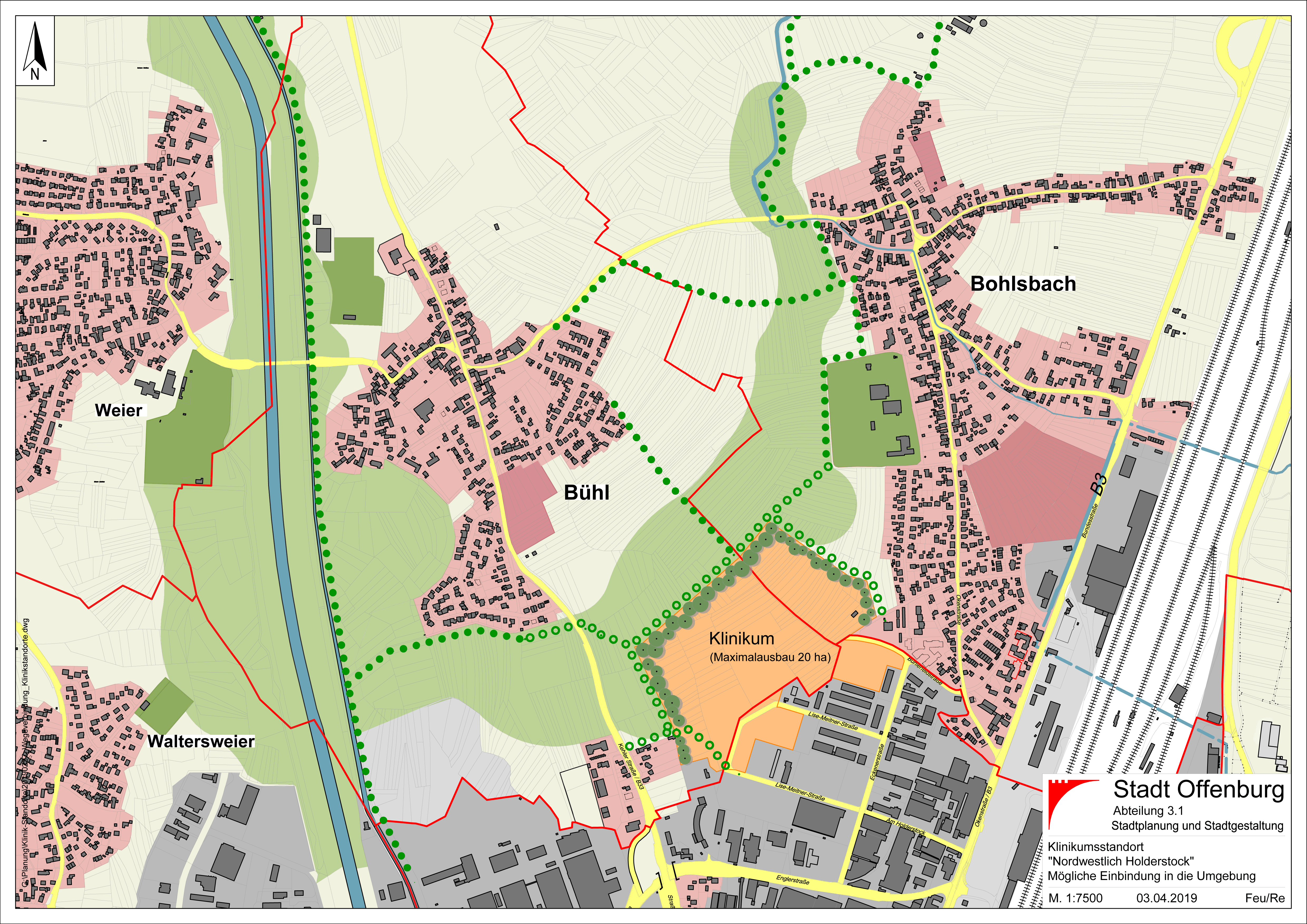 Die beige Fläche zeigt das Gelände nordwestlich des Holderstocks, auf dem das neue Zentralklinikum entstehen könnte.