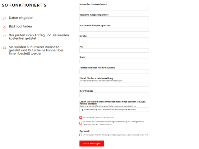 Unternehmen können sich spielend leicht in wenigen Augenblicken für die Webseite registrieren lassen.