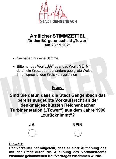 So sieht der Stimmzettel für den anstehenden Bürgerentscheid aus.