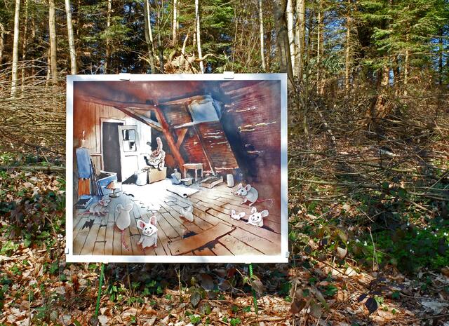 Wenn die Maus die Katze auslacht, ist bestimmt ein Loch in der Nähe.
Gemalt und zu sehen ist dieses lustige Bild von Herrn Ewald Weinald am Philosophenweg . | Foto: Alfred Schramm