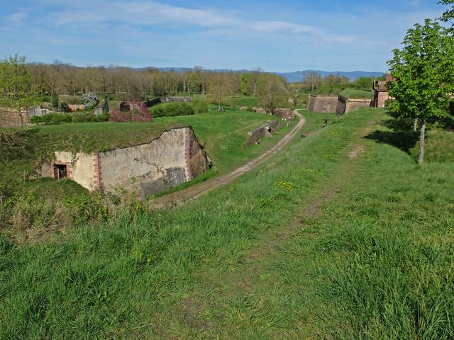 Blick in den Wallgraben. Auf einem schmalen Trampelpfad besteht die Möglichkeit oberhalb der Mauer zu gehen. Aber Vorsicht ist geboten. | Foto: Alfred Schramm