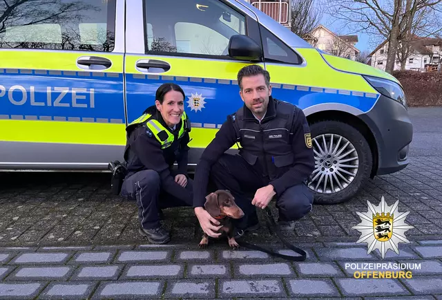 Dackel Nemo war aus einem Garten entführt worden. Die Polizei Kehl konnte ihn seinem Besitzer zurückgeben. | Foto: Polizeipräsidium Offenburg