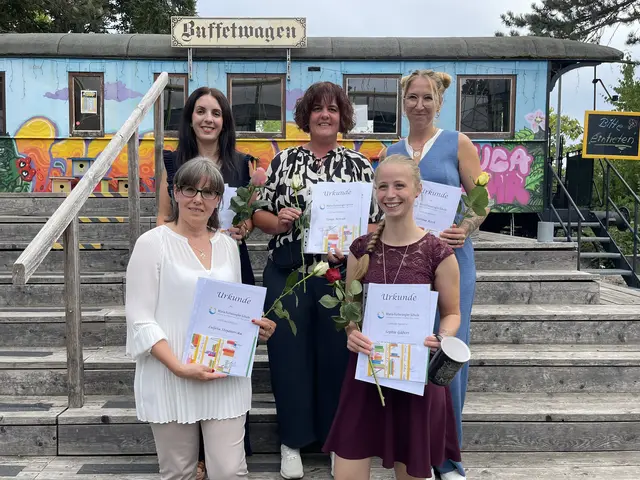 Folgende Schülerinnen der BFSAID erhielten einen Preis bzw. ein Lob:
Unten von links: Luljeta Stojanovska (Preis: 1,2); Sophie Gäbert (Lob)
Oben von links: Christine Seidenberg (Preis: 1,0); Tanja Nowak (Preis: 1,4) und Sabrina Koch (Preis: 1,1)
Nicht im Bild: Erika Weber (Lob)