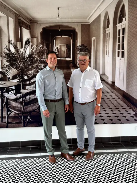 Oberbürgermeister Hubert Schnurr (r.) war bei seinem Amtskollegen in Achern, Manuel Tabor, zu Besuch. | Foto: Stadt Achern
