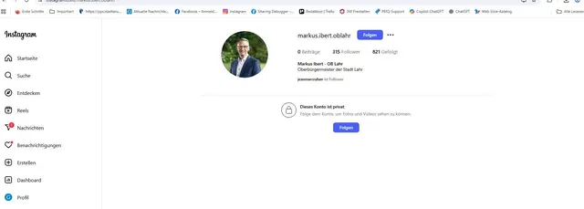 Die Stadt Lahr warnt vor diesem falschen Instagram-Profil des Oberbürgermeisters. | Foto: Screen-Shot gro