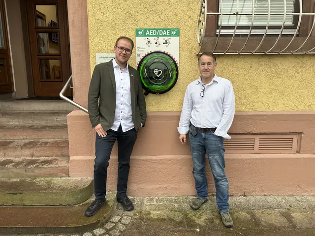 Bürgermeister Philipp Klotz (l.) und Timo Hilß (Bevölkerungsschutz/Feuerwehr Gemeinde KG) vor dem Kappler Rathaus | Foto: Gemeinde Kappel-Grafenhausen