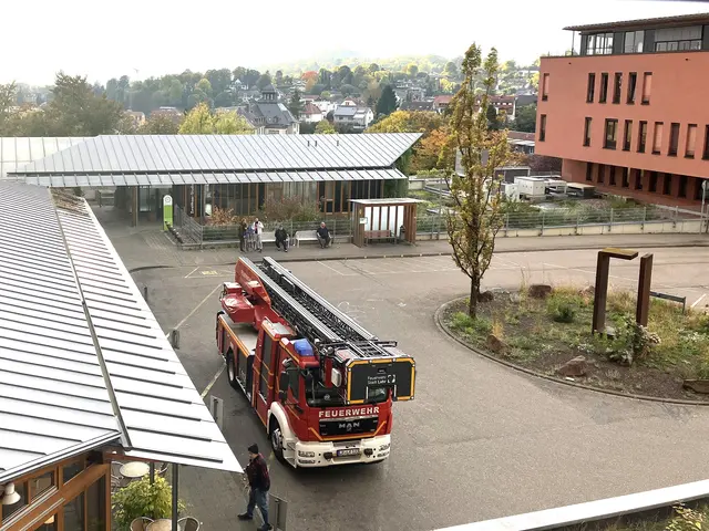 Ein Löschzug der Feuerwehr Stadt Lahr vor dem Haupteingang des Ortenau Klinikums Lahr. | Foto: Ortenau Klinikum/ Christian Eggersglüß