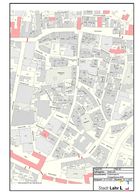 Die Zufahrtssperrungen sind rot markiert. | Foto: Stadt Lahr