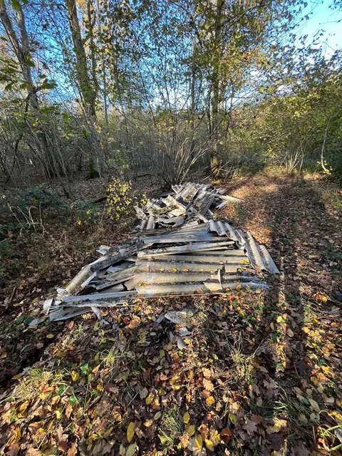 Unbekannte haben im Wald bei Zierolshofen Eternitplatten und Kunststoffreste weggeworfen. Die Polizei sucht Zeugen. | Foto: Polizei Offenburg