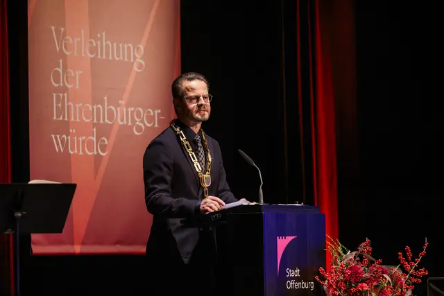 OB Steffens bei der Laudatio | Foto: Stadt Offenburg/Philipp von Ditfurth
