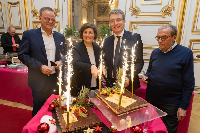 Von links: der frühere Landrat Frank Scherer, Eurodistrikt-Präsidentin und Bürgermeisterin von Straßburg Jeanne Barseghian, Vizepräsident und Landrat Thorsten Erny, Roland Ries, ehemaliger Oberbürgermeister der Stadt Straßburg und langjähriger Eurodistrikt-Präsident | Foto: Jerome Dorkel