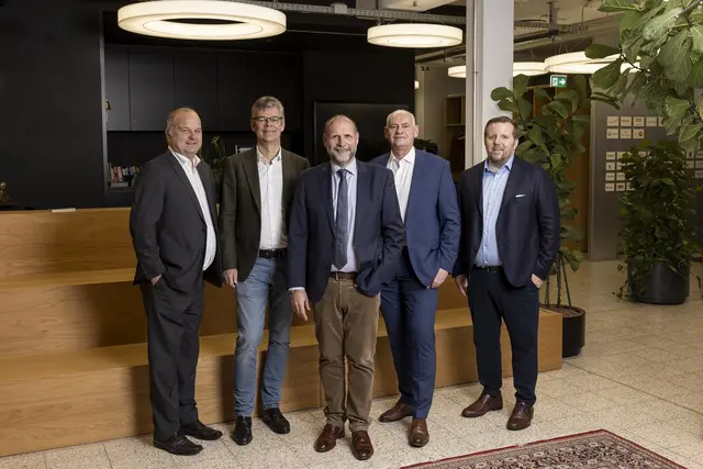 Die neu gewählten Vorstände (v. l.): Andreas Truttenbach (Geschäftsführer RMA Rheinau GmbH &amp; Co. KG), Klaus Müller (CFO naturenergie), Wolfgang Brucker (1. Vorsitzender, Direktor Verband Region Südlicher Oberrhein), Reiner Richter (Vorstand Volksbank Lahr eG), Dirk Sattur (Vorstand badenova AG &amp; Co. KG) | Foto: Klimapartner Südbaden