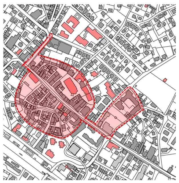 Die sogenannte Schutzzone wurde beispielhaft für den Innenstadtkern grafisch dargestellt. Entsprechende Schutzbereiche bestehen darüber hinaus sowohl im übrigen Kernstadtgebiet als auch in den Ortsteilen rund um besonders brandempfindliche Gebäude und Anlagen. | Foto: Grafik: Stadt Oberkirch 
