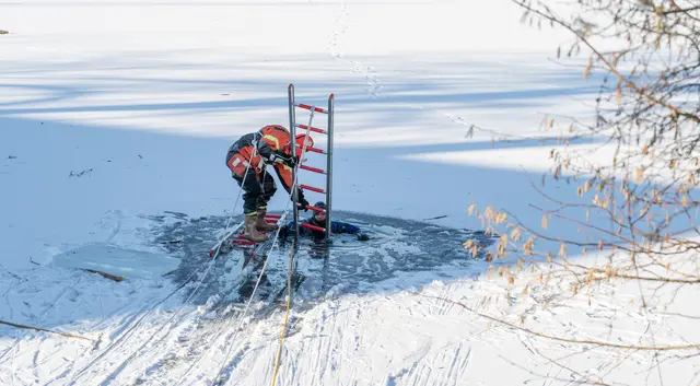 Eine Leiter hilft der Person im Wasser, herauszukommen. | Foto: Stadt Kehl
