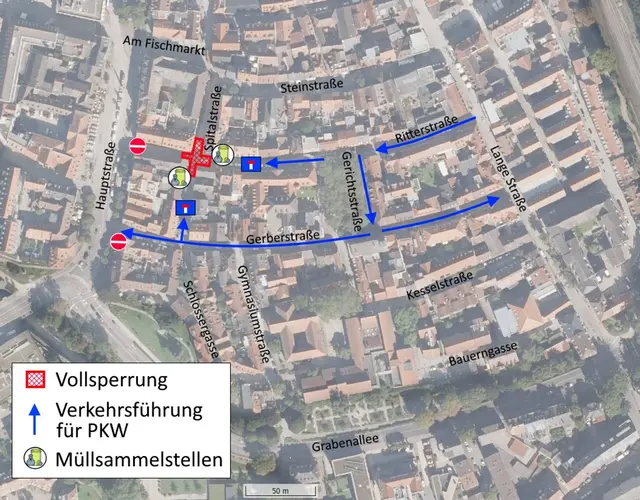 Lageplan: Die Kreuzung Spitalstraße/Ritterstraße wird für rund vier Wochen voll gesperrt. | Foto: E-Werk Mittelbaden