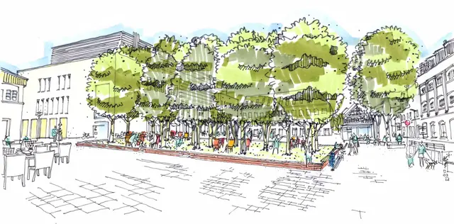 Ein Entwurf für den Klimahain auf dem Offenburger Marktplatz. Die Bauarbeiten sollen am 16. März beginnen. | Foto: Stadt Offenburg