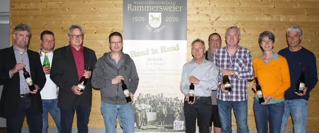 Vorstandswahlen bei der WG Rammersweier: Geschäftsführer Georg Lehmann (v. l.), Martin Benz,. Meinrad Hurst, Thomas Wenkert, Gerhard Serrer, Andreas Falk, Gert Hügel, Verena Vetter und Bernhard Näger. | Foto: Gisela Fischer/WG Rammersweier