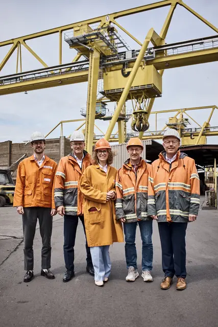 Tjark Fähndrich, Referent der Geschäftsführung der BSW (v. l.), Geschäftsführer Florian Glück, Europaabgeordnete Prof. Dr. Andrea Glück, Torsten Doninger, Leiter Umweltschutz und Prokurist Marc Sester | Foto: BSW/Markus Dietze