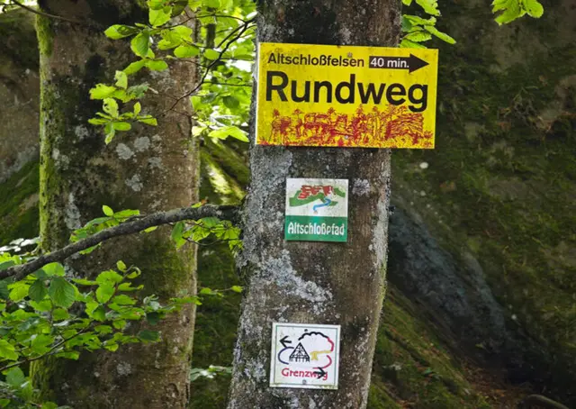 Gut ausgeschildert sind die Wege zu den Altschlossfelsen. Verlaufen eigentlich nicht möglich!