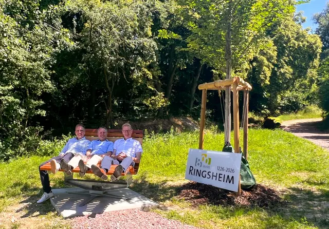 Kai-Achim Klare (v. l.), Pascal Weber und Thomas Gedemer auf der neuen Himmelsliege | Foto: Gemeinde Ringsheim