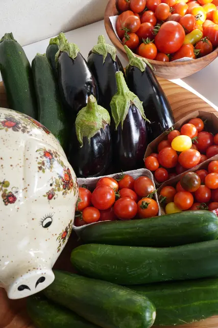 Tomaten, Auberginen und Gurken aus dem Garten zeigen, was auf der gemeinsam gestalteten Fläche wächst und geerntet wird.  | Foto: Denise Burkart/Stadt Oberkirch 