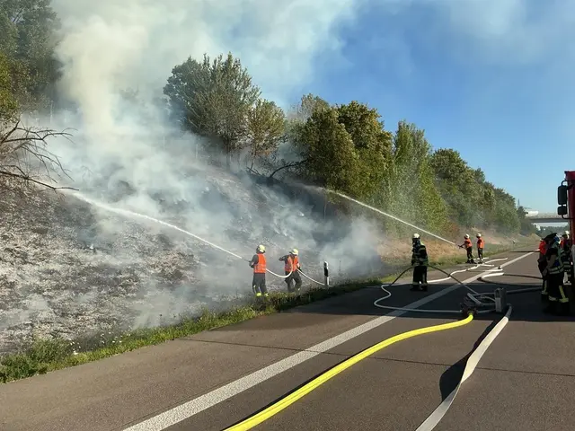 Die Feuerwehr Offenburg bekämpfte am Dienstagabend einen Böschungsbrand an der A5. | Foto: Feuerwehr Offenburg