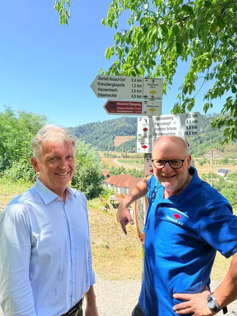 Bürgermeister Wolfgang Hermann (l.) freut sich über die erneute Zertifizierung des Hausacher Bergsteigs.  | Foto: Stadt Hausach