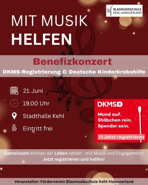 Benefizkonzert &amp; Typisierungsaktion: Musik hören, Leben retten! | Foto: Blasmusikschule Kehl